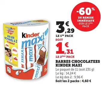 Bi1 KINDER MAXI Barres chocolatees offre