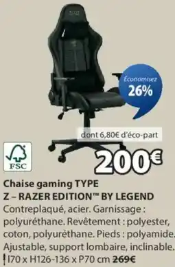 JYSK Chaise gaming TYPE Z-RAZER EDITION BY LEGEND offre