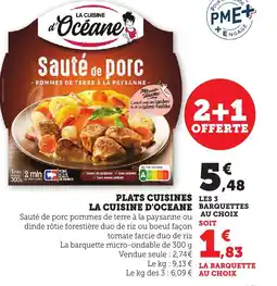 Bi1 LA CUISINE D'OCEANE Plats cuisines les 3 offre