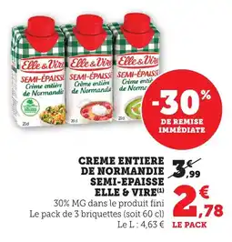 Bi1 ELLE & VIRE Creme entiere de normandie semi-epaisse offre