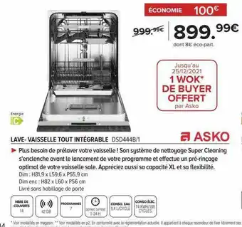 Gitem Lave-vaisselle Tout Intégrable Asko offre