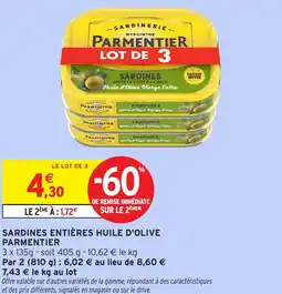 Intermarché Express Sardines entières huile d'olive parmentier offre