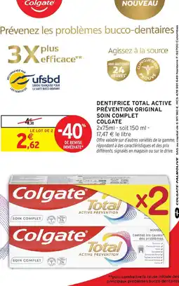 Intermarché Express Dentifrice total active prévention original soin complet colgate offre