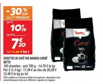 Netto NETTO Dosettes de café pur arabica corse offre