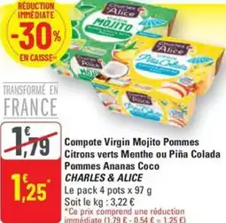 G20 Compote Virgin Mojito Pommes Citrons verts Menthe ou Piña Colada Pommes Ananas Coco CHARLES & ALICE offre