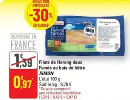 G20 Filets de Hareng doux Fumés au bois de hêtre SIMON offre