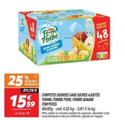 Netto POM'POTES Compotes gourdes sans sucres ajoutés pomme, pomme poire, pomme banane offre