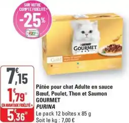 G20 Pâtée pour chat Adulte en sauce Boeuf, Poulet, Thon et Saumon GOURMET PURINA offre