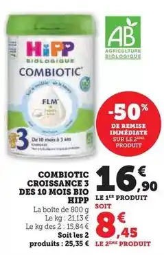 Hyper U Hipp - combiotic croissance 3 des 10 mois bio offre