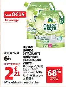 Auchan Supermarché Maison verte - lessive liquide détachante fraîcheur d'été maison offre