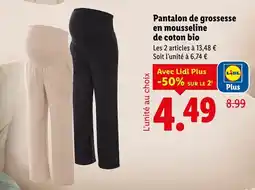 Lidl Pantalon de grossesse en mousseline de coton bio offre