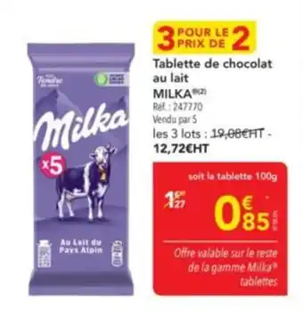 METRO MILKA Tablette de chocolat au lait offre