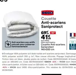 BUT Couette Anti-acariens Saniprotect offre