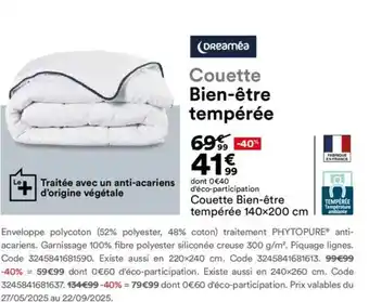 BUT Couette Bien-être tempérée offre