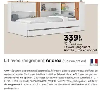 BUT Lit avec rangement Andréa (tiroir en option) offre
