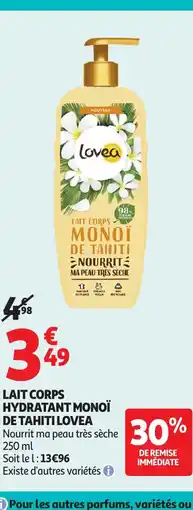 Auchan Lait corps hydratant monoï de tahiti lovea offre