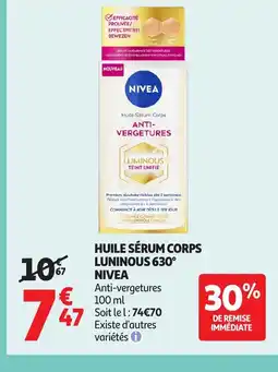 Auchan NIVEA Huile sérum corps luninous 630° offre