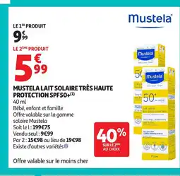 Auchan MUSTELA lait solaire très haute protection spf50+ offre