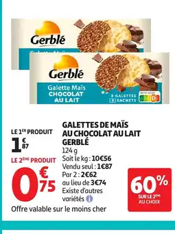 Auchan GERBLÉ Galettes de maïs au chocolat au lait offre