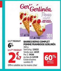 Auchan GERLINÉA Barres repas complet pomme framboise offre