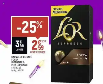 Spar Capsules De Café Forza Intensité 9 L'or Espresso offre