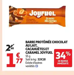 Auchan Barre protéinée chocolat au lait, cacahuètes et caramel joyfuel offre