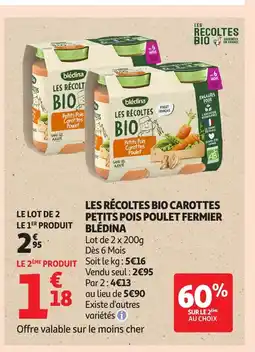 Auchan BLÉDINA Les récoltes bio carottes petits pois poulet fermier offre