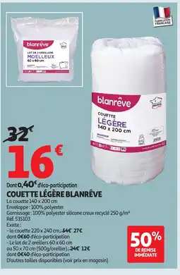 Auchan Couette légère blanrêve offre