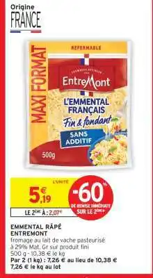 Intermarché Emmental Râpé Entremont offre