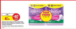 Intermarché SERVIETTES POUR FUITES URINAIRES PROTECTION INTÉGRALE NORMAL 2X24 ALWAYS DISCREET offre