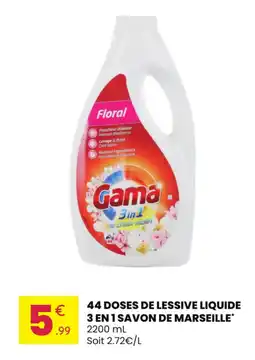 Stokomani GAMA 44 doses de lessive liquide 3 en 1 savon de marseille offre