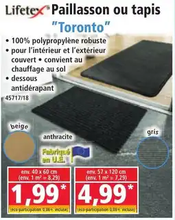 Norma LIFETEX Paillasson ou tapis "Toronto" offre