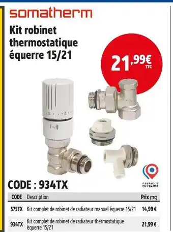 Screwfix SOMATHERM Kit robinet thermostatique équerre 15/21 offre