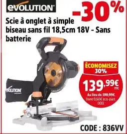 Screwfix EVOLUTION Scie à onglet à simple biseau sans fil 18,5cm 18v offre
