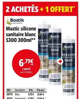 Screwfix BOSTIK Mastic silicone sanitaire blanc S300 offre