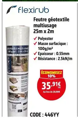 Screwfix FLEXIRUB Feutre géotextile multiusage 25m x 2m offre
