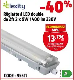 Screwfix ELEXITY Réglette à LED double de 2ft 2 x 9W 1400 lm 230V offre