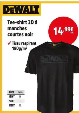 Screwfix DEWALT Tee-shirt 3D à manches courtes noir offre