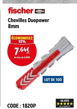 Screwfix Fischer Chevilles Duopower 8mm offre