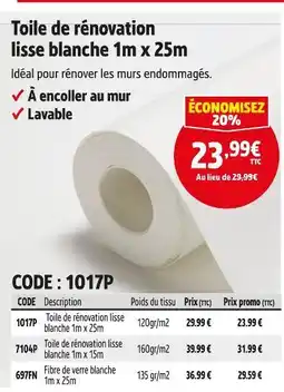 Screwfix Toile de rénovation lisse blanche 1m x 25m offre
