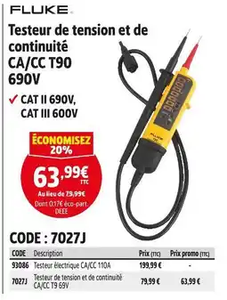 Screwfix FLUKE Testeur de tension et de continuité CA/CC T90 690V offre
