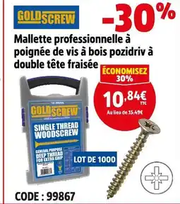 Screwfix GOLDSCREW Mallette professionnelle à poignée de vis à bois pozidriv à double tête fraisée offre