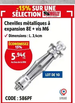 Screwfix Chevilles métalliques à expansion 8E + vis M6 offre
