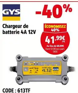 Screwfix GYS Chargeur de batterie 4A 12V offre