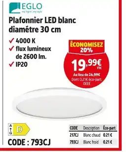 Screwfix EGLO Plafonnier LED blanc diamètre 30 cm offre