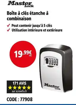 Screwfix MASTER LOCK Boîte à clés étanche à combinaison offre