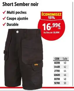 Screwfix Short Sember noir offre