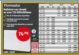 Screwfix Radiateur eau chaude en acier T22 600x800mm offre