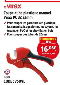 Screwfix VIRAX Coupe-tube plastique manuel Virax PC 32 32mm offre