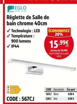Screwfix EGLO Réglette de Salle de bain chrome 40cm offre